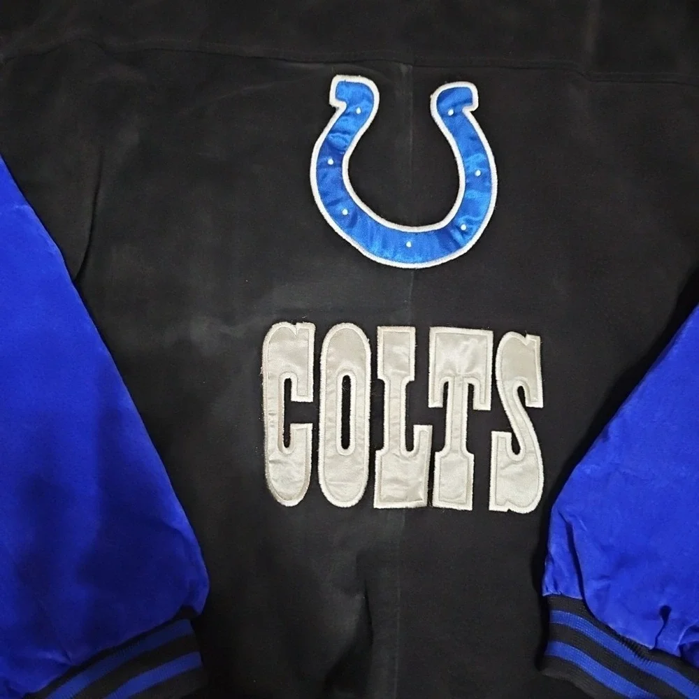 Indianapolis Colts NFL Football Leather Suede Varsity Jacket Sz XL Game Day Vtg